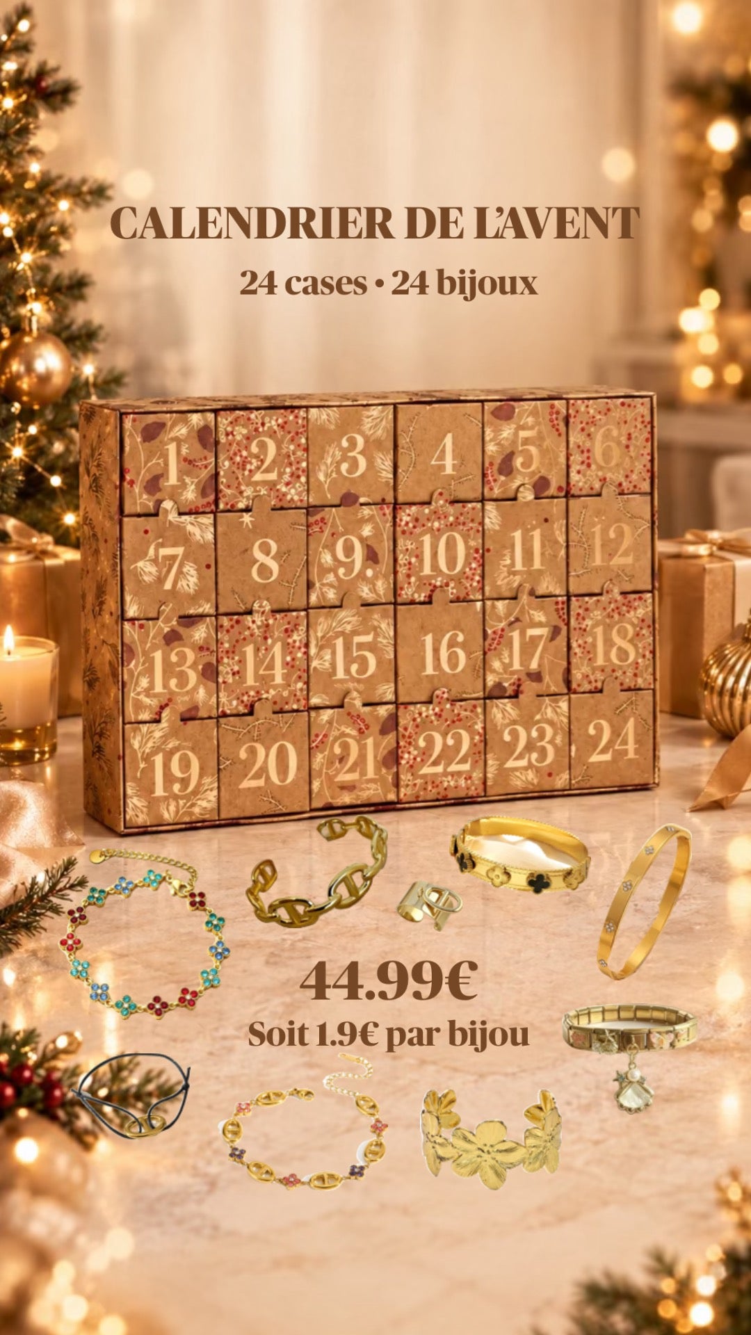 {Pré-Commande} Calendrier de l’avent 24 cases | Doré