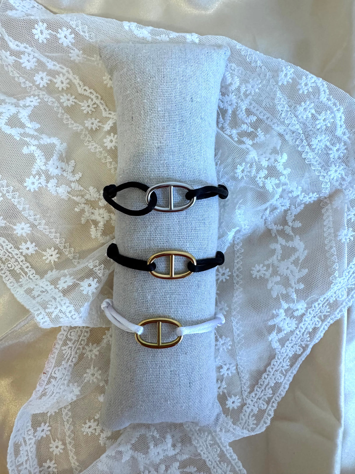 Bracelet Yuna | Cordon Noir & Blanc | Argent & Or